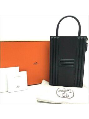 Hermes Cadena Tadelakt Black Hand Bag